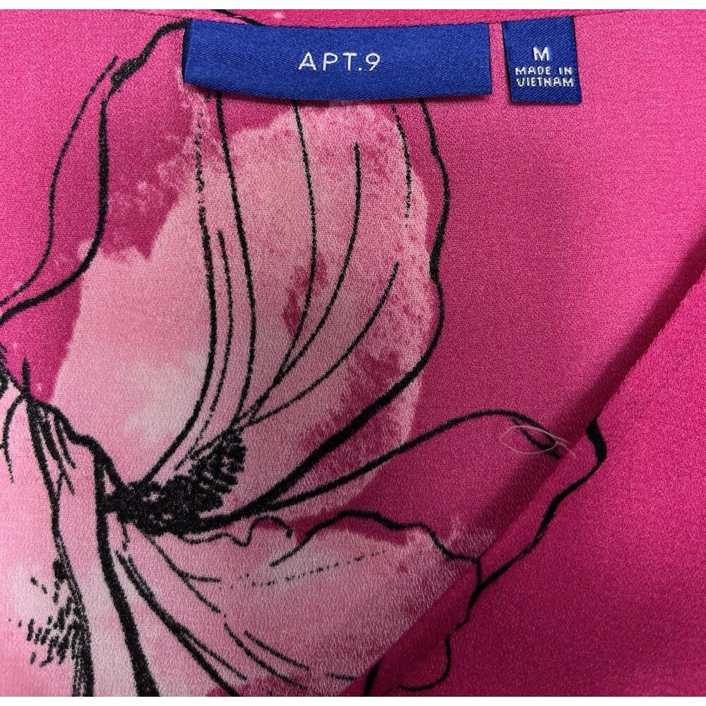 Apt 9 Blouse Top Medium Magenta Pink Floral Ruffle Flounce Sleeve Boho Career - Picture 7 of 8